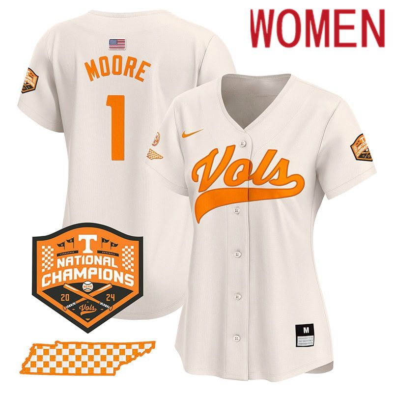 Women Tennessee Volunteers #1 Moore Cream 2024 Nike Champions Vapor Premier Limited NCAA Jersey